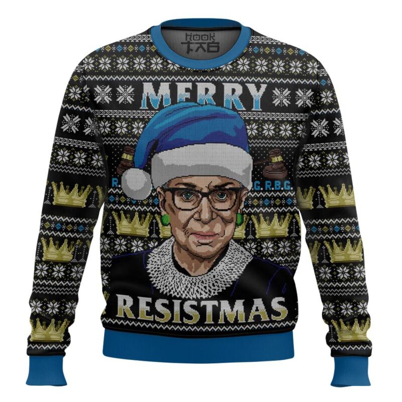 Hooktab Merry Resistmas Ruth Bader Ginsburg Ugly Christmas Sweater Hooktab Merry Resistmas Ruth Bader Ginsburg Ugly Christmas Sweater