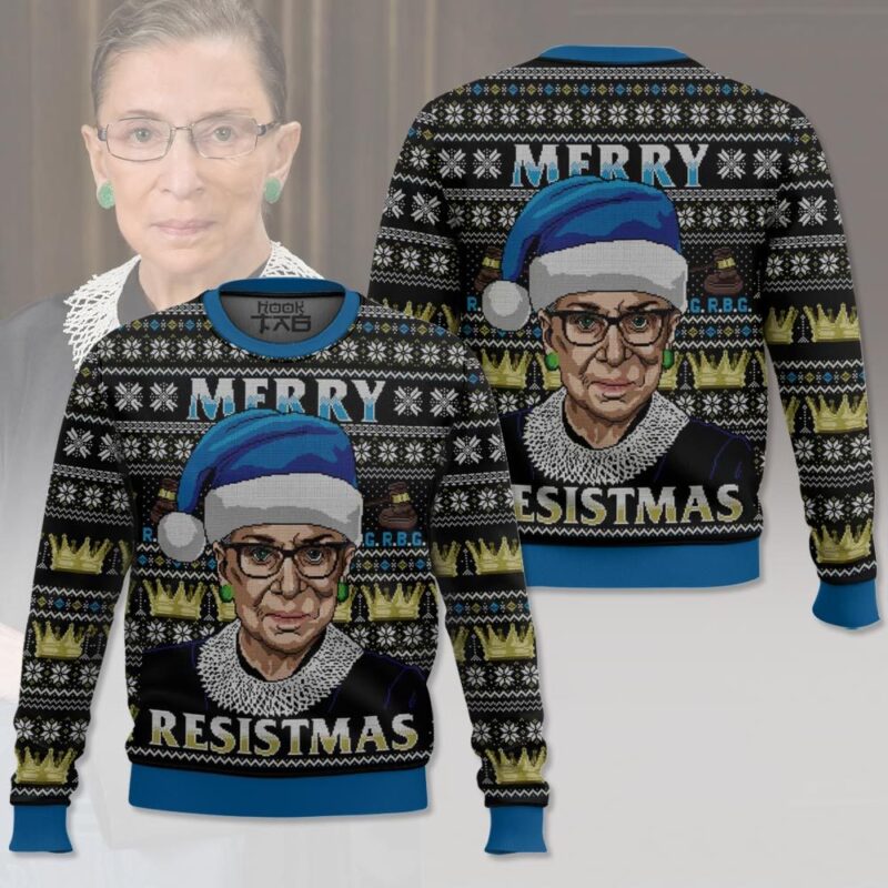 Hooktab Merry Resistmas Ruth Bader Ginsburg Ugly Christmas Sweater Hooktab Merry Resistmas Ruth Bader Ginsburg Ugly Christmas Sweater