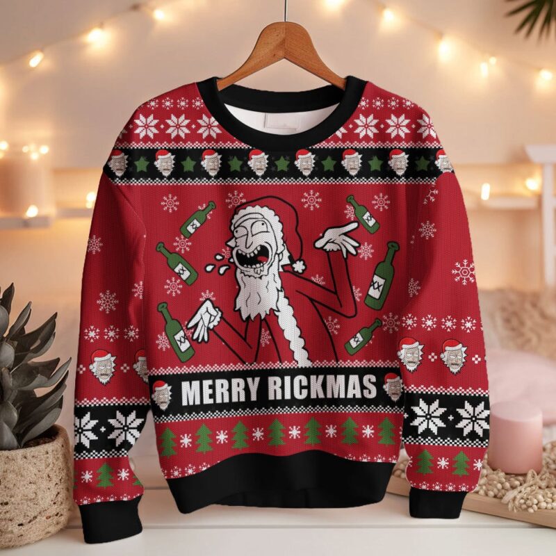 Hooktab Merry Rickmas Rick & Morty Ugly Christmas Sweater Hooktab Merry Rickmas Rick & Morty Ugly Christmas Sweater