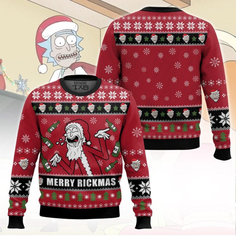 Hooktab Merry Rickmas Rick & Morty Ugly Christmas Sweater Hooktab Merry Rickmas Rick & Morty Ugly Christmas Sweater