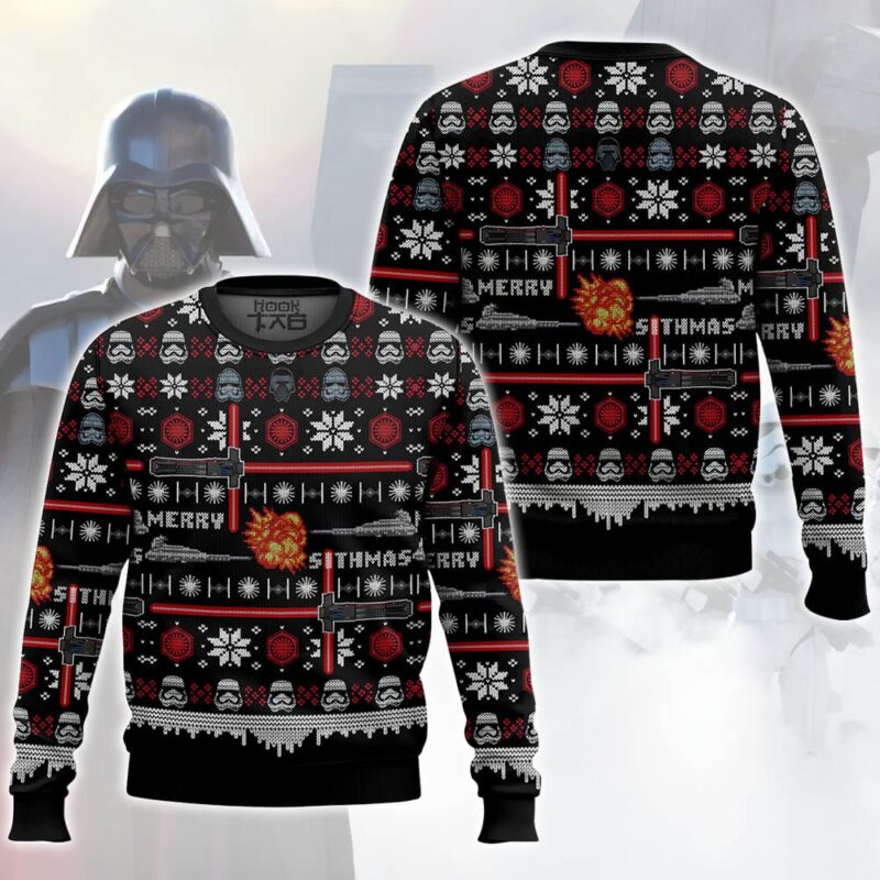 Hooktab Merry Sithmas Star Wars Ugly Christmas Sweater Hooktab Merry Sithmas Star Wars Ugly Christmas Sweater
