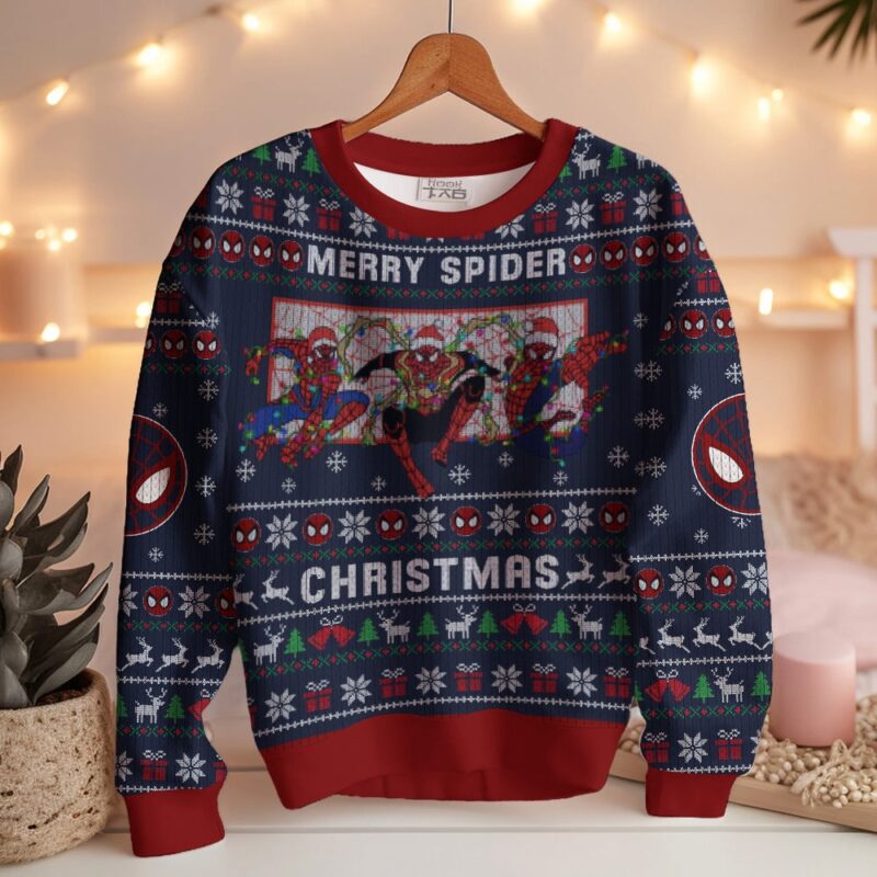 Hooktab Merry Spider Christmas Spider-man Ugly Christmas Sweater Hooktab Merry Spider Christmas Spider-man Ugly Christmas Sweater