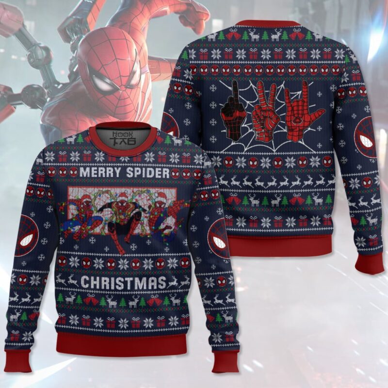 Hooktab Merry Spider Christmas Spider-man Ugly Christmas Sweater Hooktab Merry Spider Christmas Spider-man Ugly Christmas Sweater