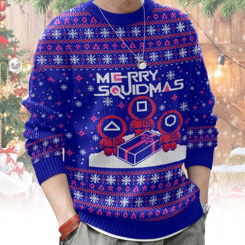 Hooktab Merry Squidmas Squid Game Ugly Christmas Sweater Hooktab Merry Squidmas Squid Game Ugly Christmas Sweater