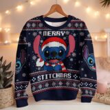 Hooktab Merry Stitchmas Lilo And Stitch Ugly Christmas Sweater