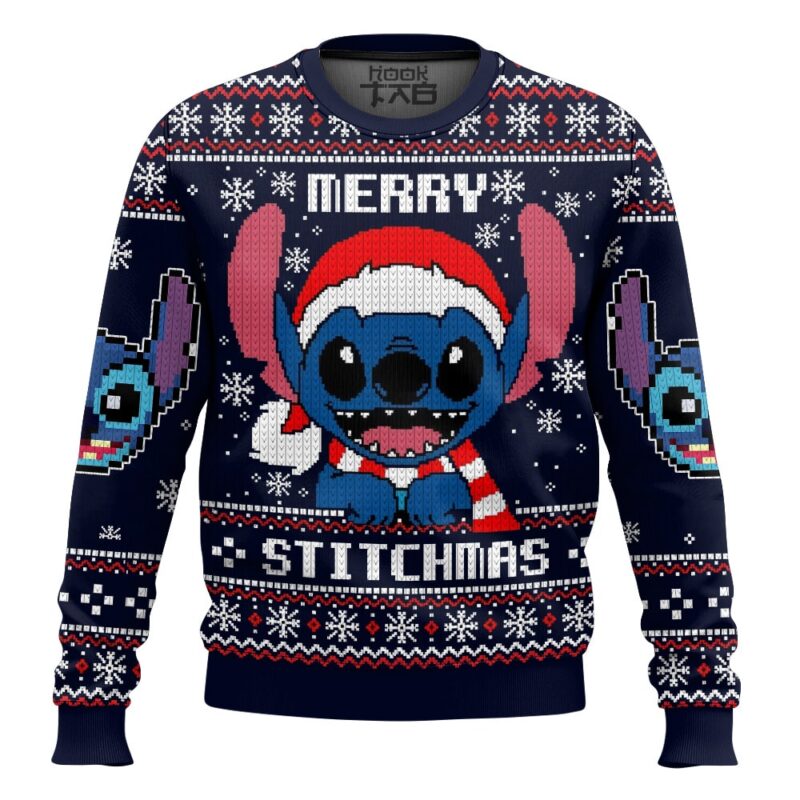 Hooktab Merry Stitchmas Lilo And Stitch Ugly Christmas Sweater