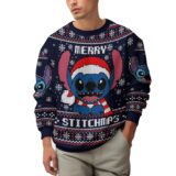 Hooktab Merry Stitchmas Lilo And Stitch Ugly Christmas Sweater