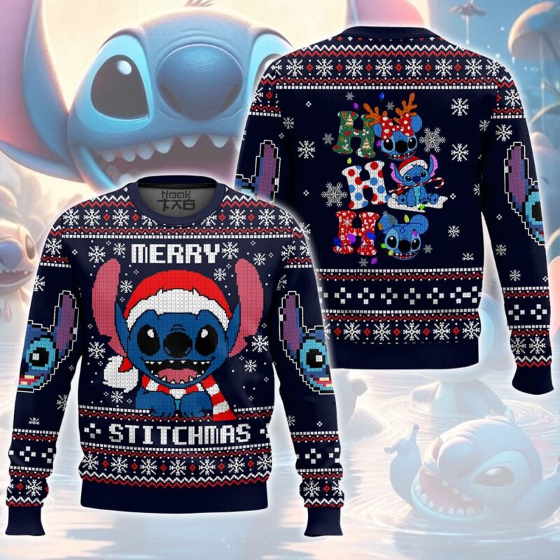 Hooktab Merry Stitchmas Lilo And Stitch Ugly Christmas Sweater Hooktab Merry Stitchmas Lilo And Stitch Ugly Christmas Sweater