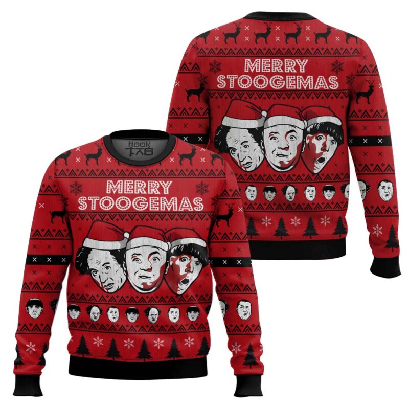 Hooktab Merry Stoogemas 3 Stooges Ugly Christmas Sweater Hooktab Merry Stoogemas 3 Stooges Ugly Christmas Sweater
