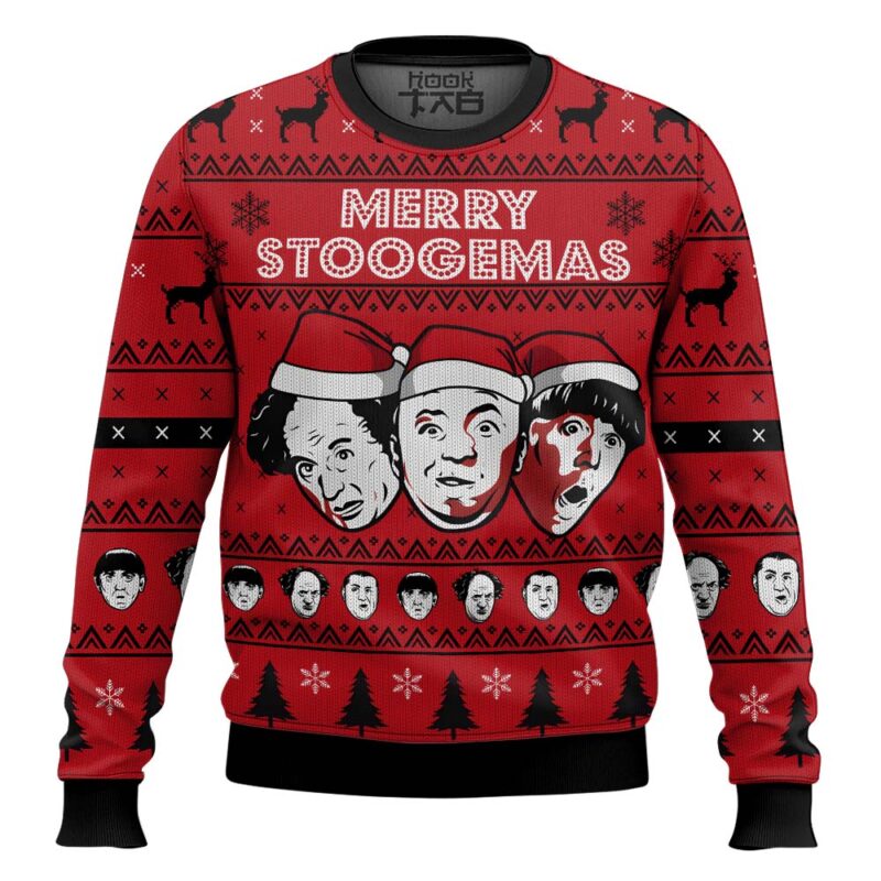 Hooktab Merry Stoogemas 3 Stooges Ugly Christmas Sweater