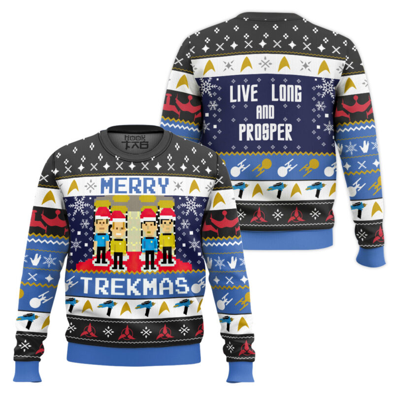 Hooktab Merry Trekmas Star Trek Ugly Christmas Sweater Hooktab Merry Trekmas Star Trek Ugly Christmas Sweater