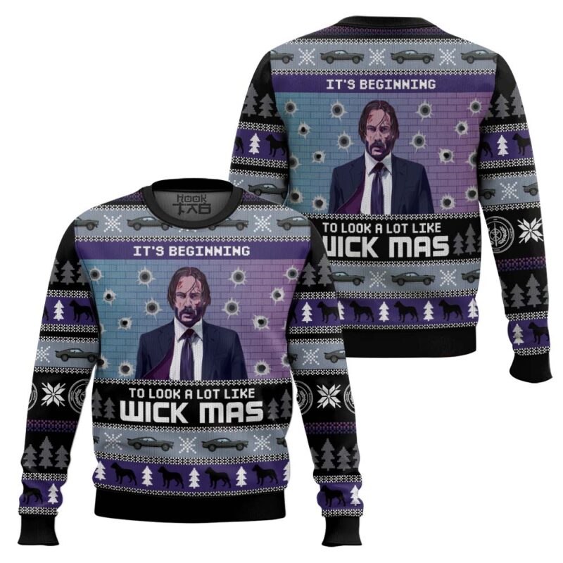 Hooktab Merry Wick-mas John Wick Ugly Christmas Sweater Hooktab Merry Wick-mas John Wick Ugly Christmas Sweater
