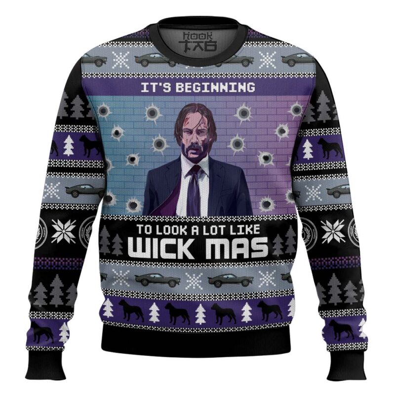 Hooktab Merry Wick-mas John Wick Ugly Christmas Sweater