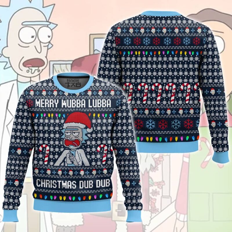 Hooktab Merry Wubba Lubba Rick And Morty Ugly Christmas Sweater Hooktab Merry Wubba Lubba Rick And Morty Ugly Christmas Sweater