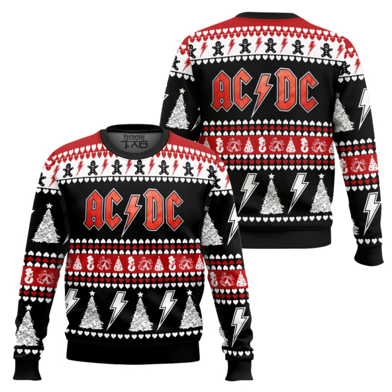 Hooktab Merry Xmas AC/DC Ugly Christmas Sweater Hooktab Merry Xmas AC/DC Ugly Christmas Sweater