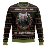 Hooktab Merry Xmas And Toss A Coin The Witcher Ugly Christmas Sweater
