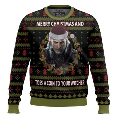 Hooktab Merry Xmas And Toss A Coin The Witcher Ugly Christmas Sweater