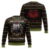 Hooktab Merry Xmas And Toss A Coin The Witcher Ugly Christmas Sweater