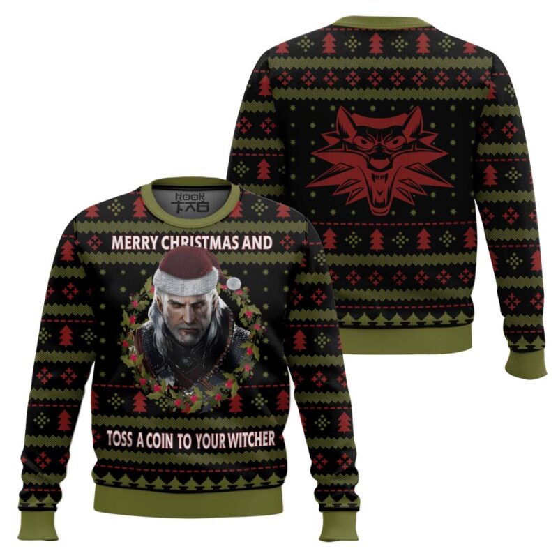 Hooktab Merry Xmas And Toss A Coin The Witcher Ugly Christmas Sweater Hooktab Merry Xmas And Toss A Coin The Witcher Ugly Christmas Sweater