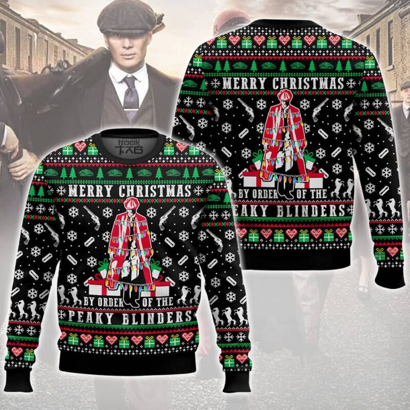 Hooktab Merry Xmas By The Order Of The Peaky Blinders Ugly Christmas Sweater Hooktab Merry Xmas By The Order Of The Peaky Blinders Ugly Christmas Sweater