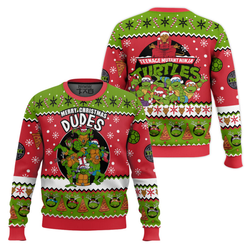 Hooktab Merry Xmas Dudes Teenage Mutant Ninja Turtles Ugly Christmas Sweater Hooktab Merry Xmas Dudes Teenage Mutant Ninja Turtles Ugly Christmas Sweater