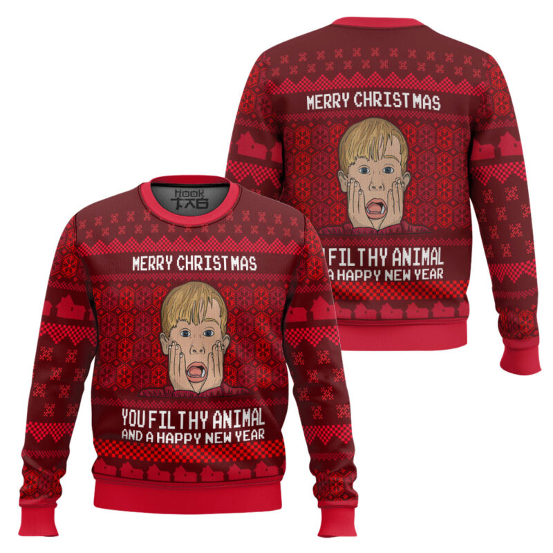 Hooktab Merry Xmas Filthy Animal Home Alone Ugly Christmas Sweater Hooktab Merry Xmas Filthy Animal Home Alone Ugly Christmas Sweater