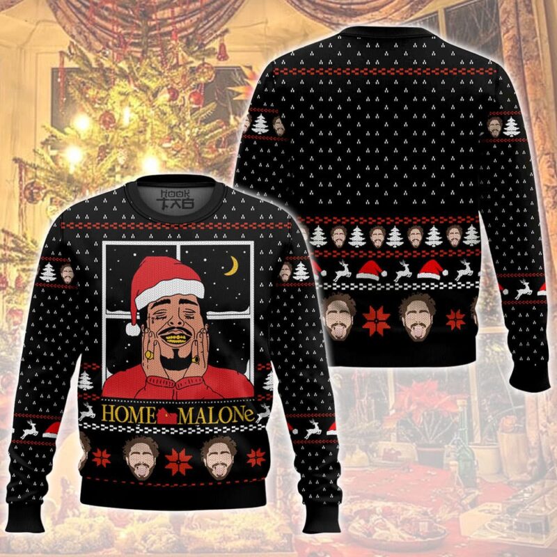 Hooktab Merry Xmas Home Malone Ugly Christmas Sweater Hooktab Merry Xmas Home Malone Ugly Christmas Sweater