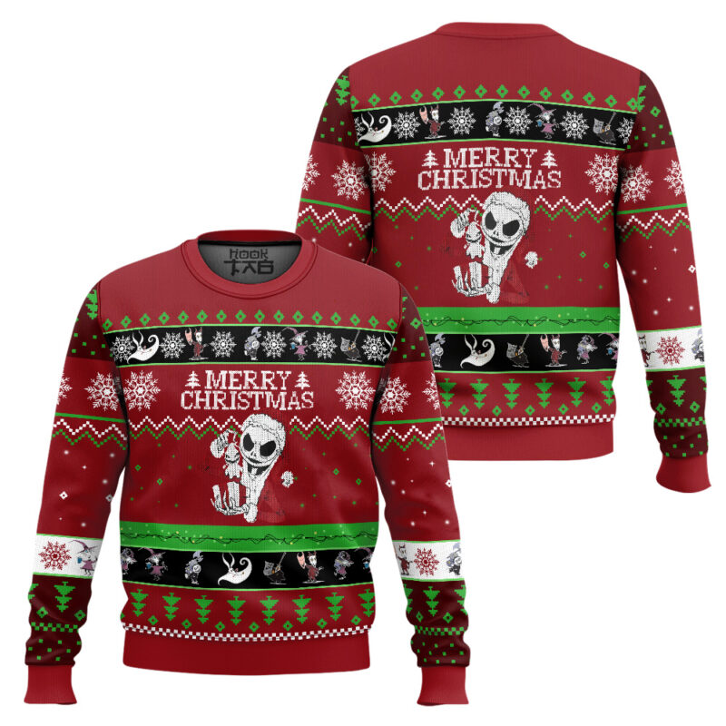 Hooktab Merry Xmas Jack Skellington Ugly Christmas Sweater Hooktab Merry Xmas Jack Skellington Ugly Christmas Sweater