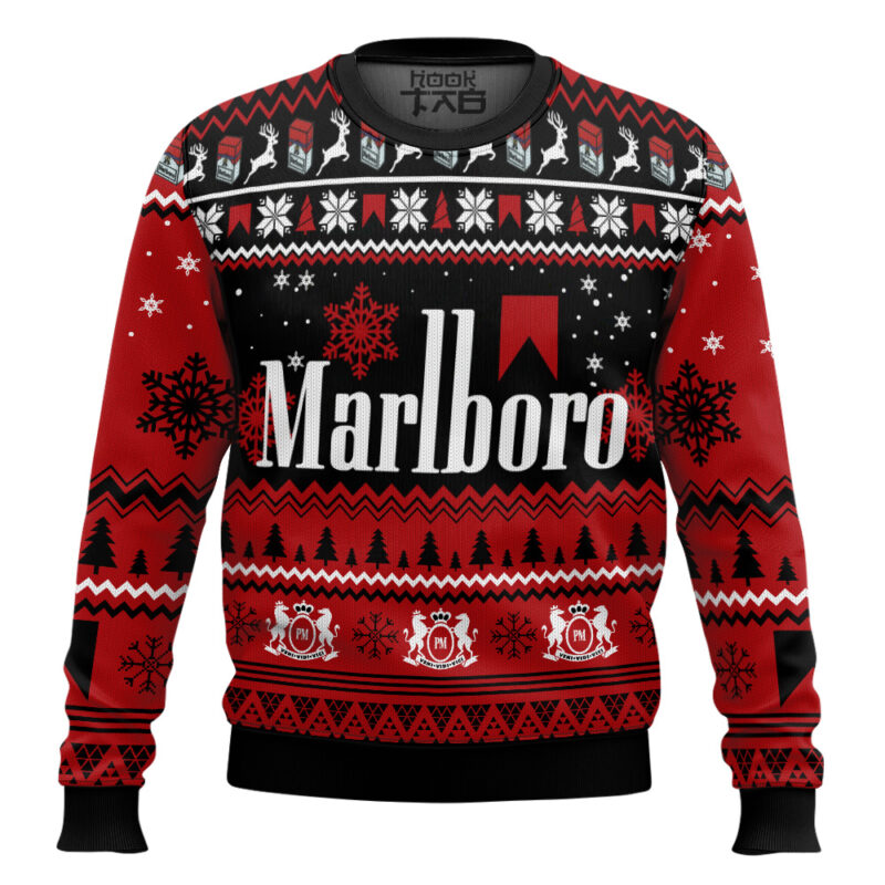 Hooktab Merry Xmas Marlboro Cigarette Ugly Christmas Sweater Hooktab Merry Xmas Marlboro Cigarette Ugly Christmas Sweater