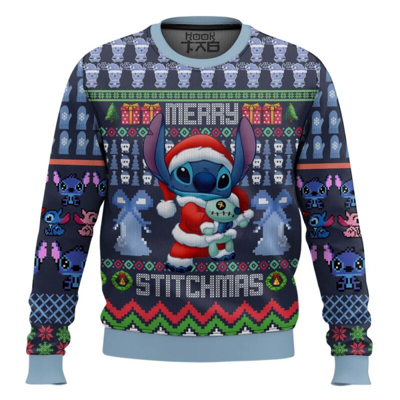 Hooktab Merry Xmas Stitch Santa Lilo And Stitch Ugly Christmas Sweater
