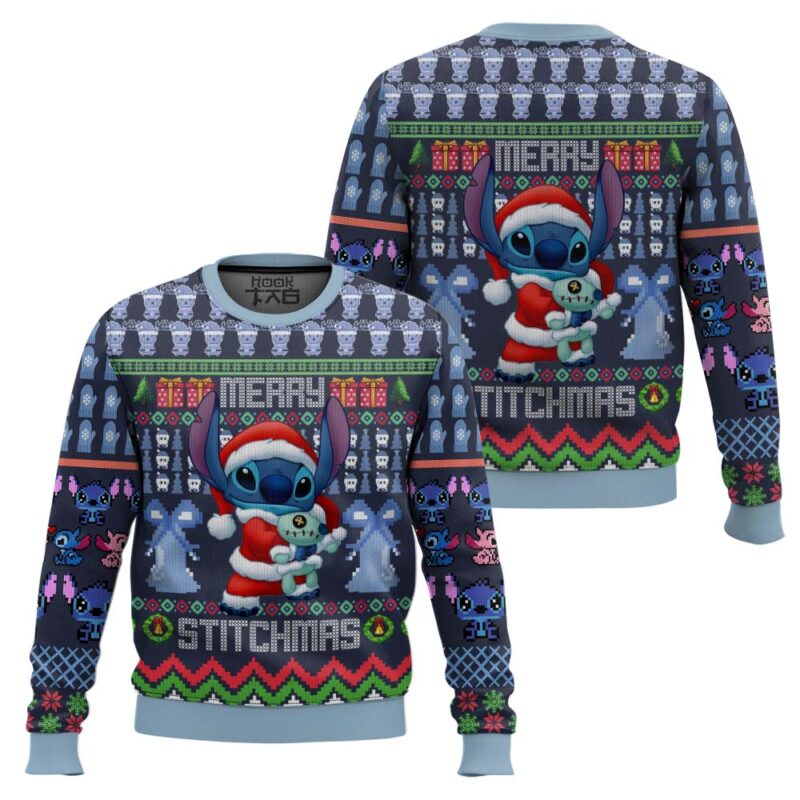 Hooktab Merry Xmas Stitch Santa Lilo And Stitch Ugly Christmas Sweater Hooktab Merry Xmas Stitch Santa Lilo And Stitch Ugly Christmas Sweater