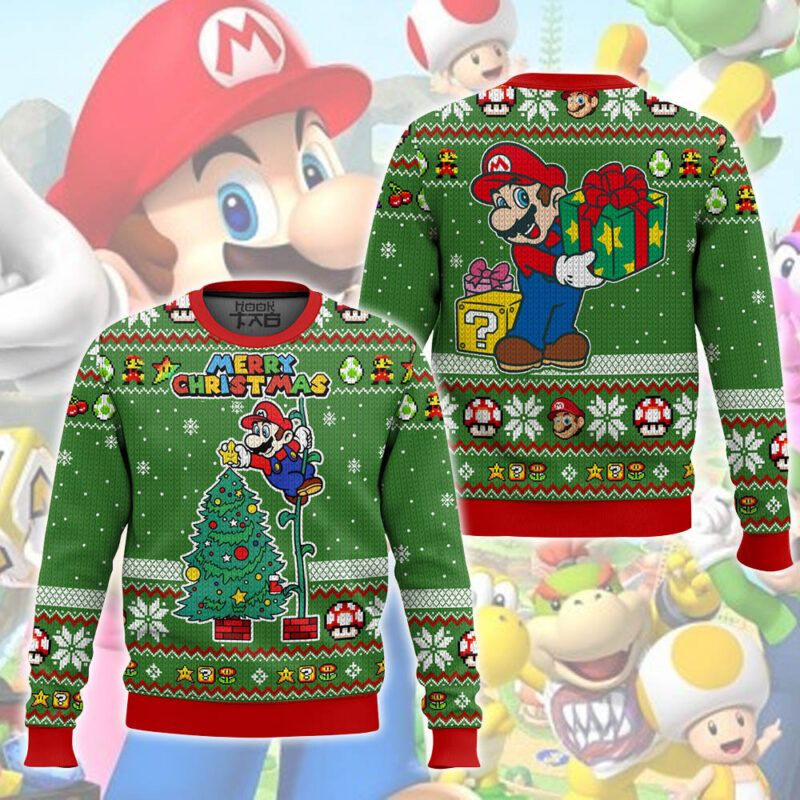 Hooktab Merry Xmas Super Mario Ugly Christmas Sweater Hooktab Merry Xmas Super Mario Ugly Christmas Sweater