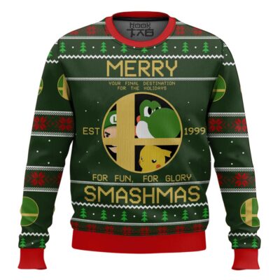 Hooktab Merry Xmas Super Smash Bros Ugly Christmas Sweater