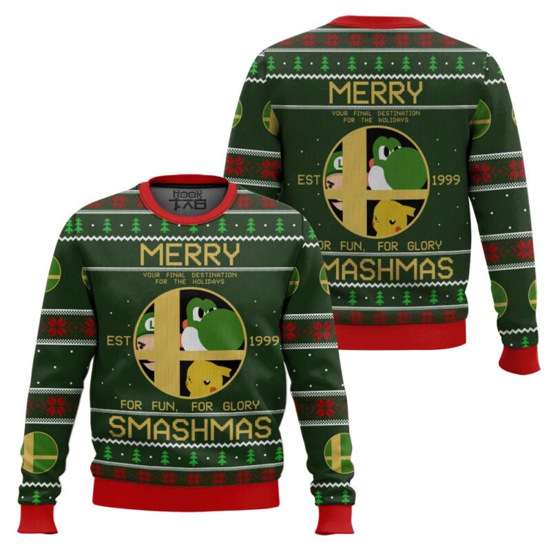 Hooktab Merry Xmas Super Smash Bros Ugly Christmas Sweater Hooktab Merry Xmas Super Smash Bros Ugly Christmas Sweater
