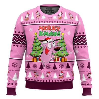 Hooktab Merry Xmas The Cowardly Dog Ugly Christmas Sweater