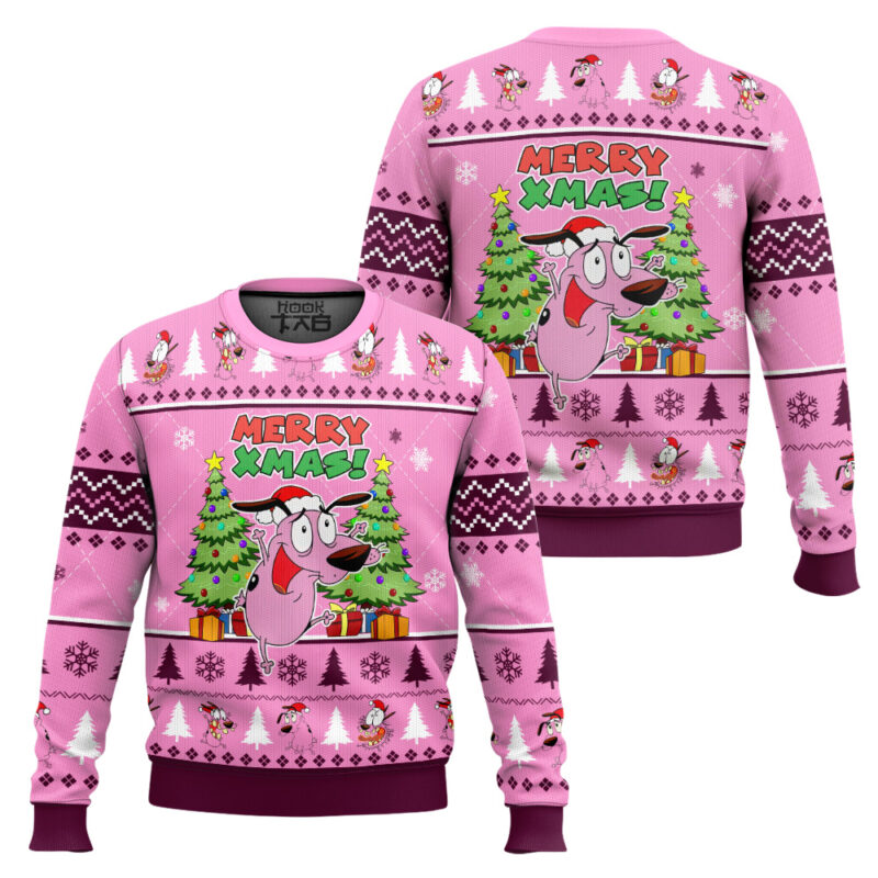 Hooktab Merry Xmas The Cowardly Dog Ugly Christmas Sweater Hooktab Merry Xmas The Cowardly Dog Ugly Christmas Sweater