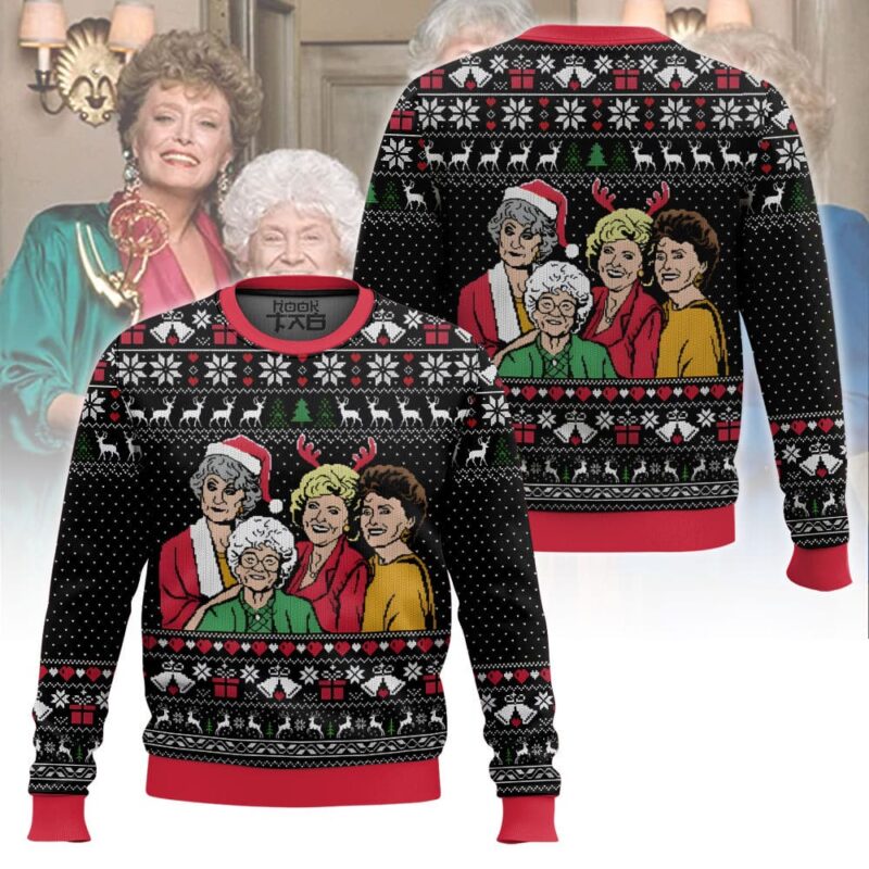Hooktab Merry Xmas The Golden Girls Ugly Christmas Sweater Hooktab Merry Xmas The Golden Girls Ugly Christmas Sweater