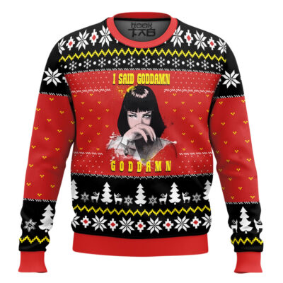 Hooktab Mia Wallace Goddamn Pulp Fiction Ugly Christmas Sweater
