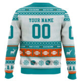Hooktab Miami Dolphins - Custom Name And Number Ugly Sweater