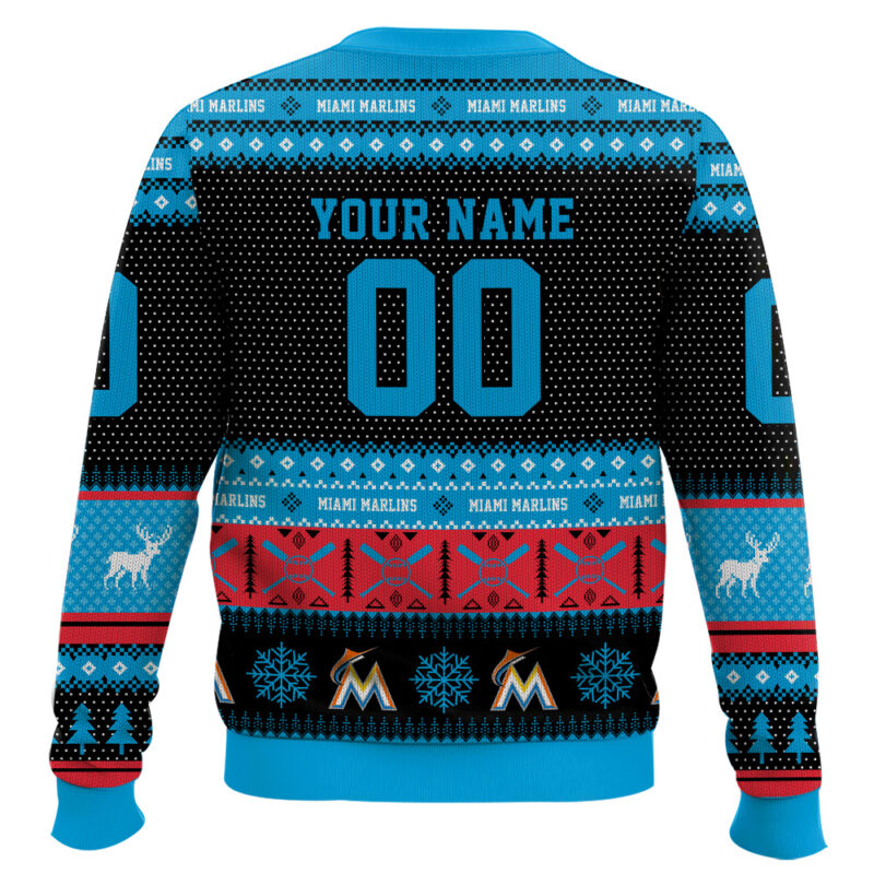Hooktab Miami Marlins - Custom Name And Number Ugly Sweater Hooktab Miami Marlins - Custom Name And Number Ugly Sweater