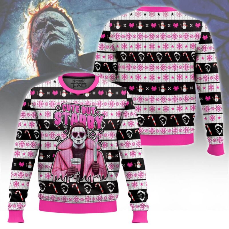 Hooktab Michael Myers Cute But Stabby Ugly Christmas Sweater Hooktab Michael Myers Cute But Stabby Ugly Christmas Sweater
