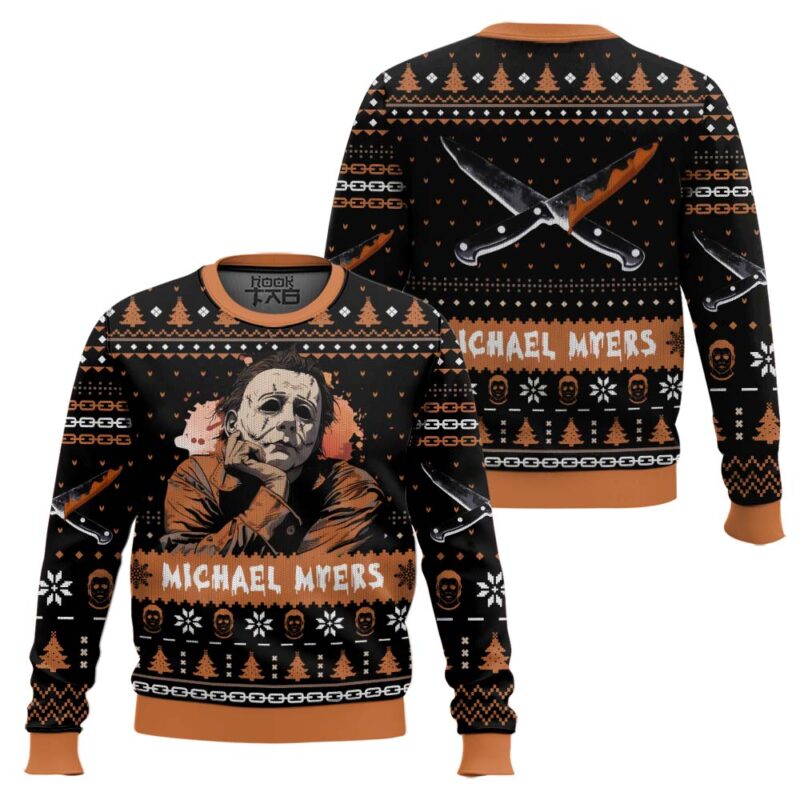 Hooktab Michael Myers Halloween Ugly Christmas Sweater Hooktab Michael Myers Halloween Ugly Christmas Sweater