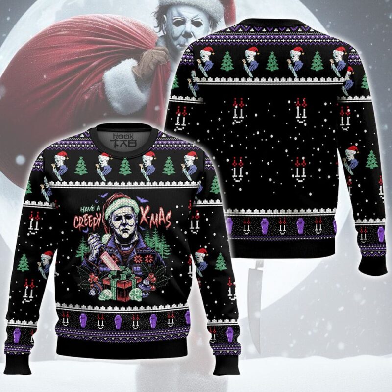 Hooktab Michael Myers Have A Creepy Xmas Ugly Christmas Sweater Hooktab Michael Myers Have A Creepy Xmas Ugly Christmas Sweater