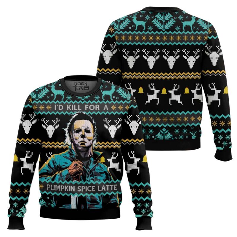Hooktab Michael Myers I'd Kill You For Pumpkin Spice Latte Ugly Christmas Sweater Hooktab Michael Myers I'd Kill You For Pumpkin Spice Latte Ugly Christmas Sweater
