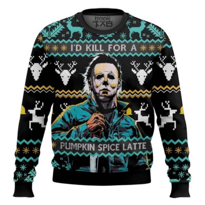 Hooktab Michael Myers I'd Kill You For Pumpkin Spice Latte Ugly Christmas Sweater