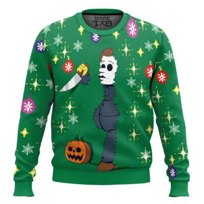 Hooktab Michael Myers In The Bush Ugly Christmas Sweater