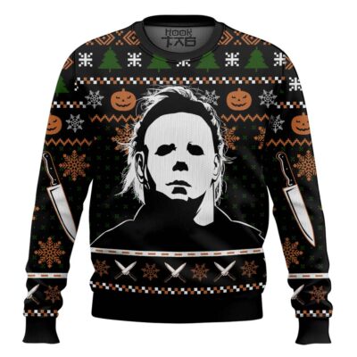 Hooktab Michael Myers Pumpkin Slasher Ugly Christmas Sweater