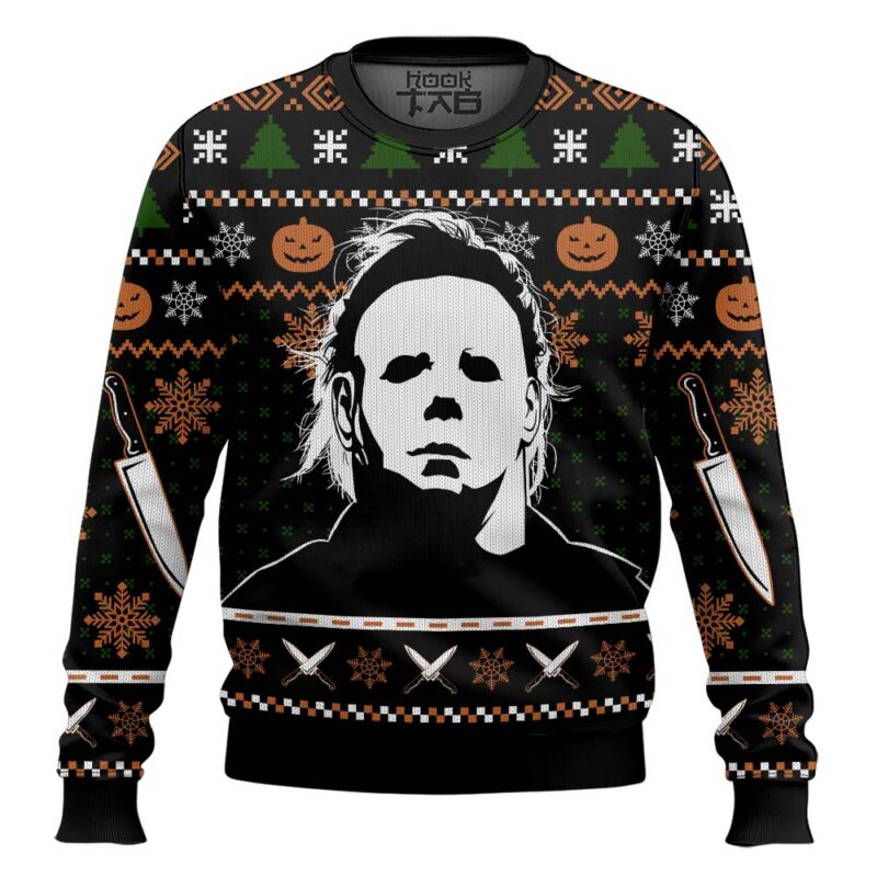 Hooktab Michael Myers Pumpkin Slasher Ugly Christmas Sweater