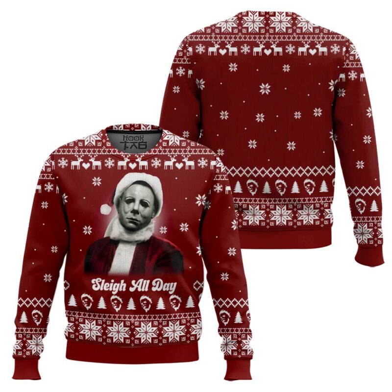 Hooktab Michael Myers Sleigh All Day Ugly Christmas Sweater Hooktab Michael Myers Sleigh All Day Ugly Christmas Sweater
