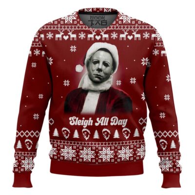 Hooktab Michael Myers Sleigh All Day Ugly Christmas Sweater
